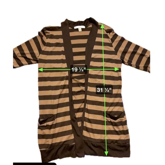 French Laundry Brown Striped Three Quarter Sleeve Open Front Cardigan SZ Large - Picture 6 of 7